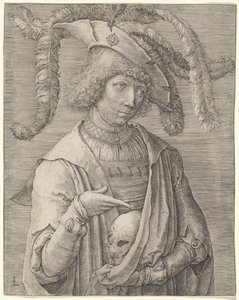 Muotokuva nuoresta miehestä, jolla on pääkallo tekijältä Lucas van Leyden