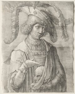 Muotokuva nuoresta miehestä, jolla on pääkallo tekijältä Lucas van Leyden