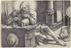 Pyhä Hieronymus tutkimuksessaan, 1521 tekijältä Lucas van Leyden