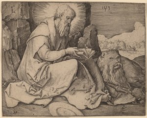 Pyhä Hieronymus maisemassa tekijältä Lucas van Leyden