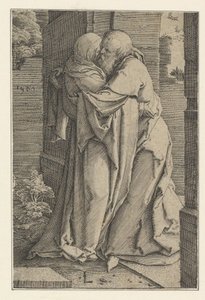 Pyhä Joakim halaa Pyhää Annaa, 1520. tekijältä Lucas van Leyden