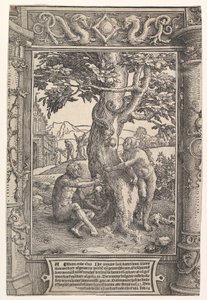 Ihmisen lankeemus, n. 1517. tekijältä Lucas van Leyden