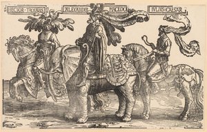 Yhdeksän sankaria: Troijan Hector, Aleksanteri Makedonialainen, Julius Caesar, 1515-1517. tekijältä Lucas van Leyden