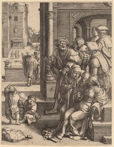 Runoilija Vergilius ripustettuna koriin tekijältä Lucas van Leyden