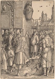 Runoilija Vergilius ripustettuna koriin tekijältä Lucas van Leyden