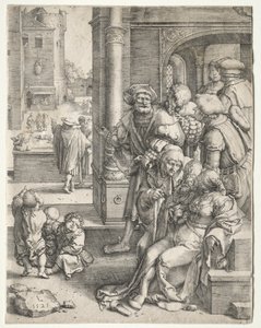Runoilija Vergilius ripustettuna koriin tekijältä Lucas van Leyden
