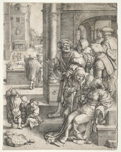 Runoilija Vergilius ripustettu koriin, 1525. tekijältä Lucas van Leyden