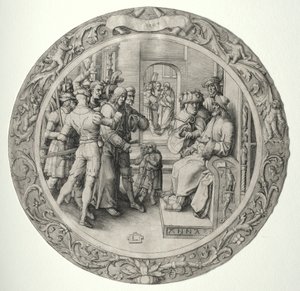 Pyöreä kärsimys: Kristus ylipapin edessä, 1509. tekijältä Lucas van Leyden