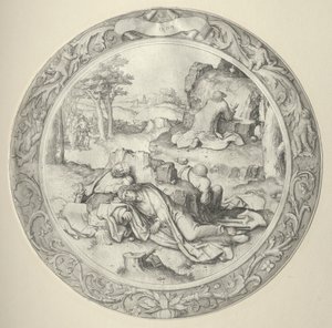 Pyöreä kärsimys: Kristus Getsemanessa (Agony in the Garden) tekijältä Lucas van Leyden