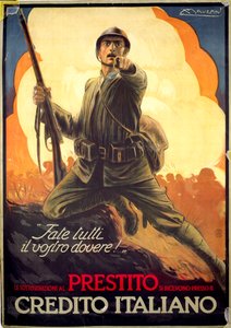 Cartaz italiano de propaganda da Primeira Guerra Mundial anunciando títulos de guerra finlandeses