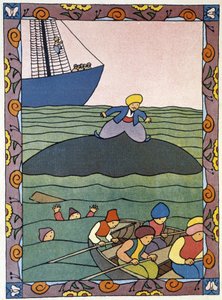 Saari - merimiehen Sinbadin valas (Sindbad) Lucien Laforgen (1889-1952) teoksessa "Tuhat ja yksi yö"