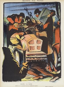 Satiiri vuoden 1903 Pariisi-Madrid-moottorikilpailusta. Kuvitus Le Rirelle
