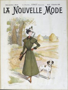 Nainen metsästysasuissa kivääri yllään - "" La Nouvelle Mode" -tilassa syyskuusta 1898 tekijältä Lucien Metivet