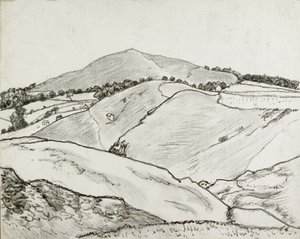 Cefn Bryn, 1933 (musta liitu ja öljypesu kankaalle laitettuna alukseen) tekijältä Lucien Pissarro