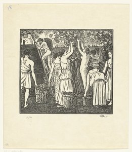 Wijnoogstista Daphnis ja Chloe, The Harvest Daphnis ja Chloe (sarjan nimi) tekijältä Lucien Pissarro