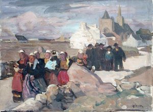 Bretonilaiset miehet ja naiset, n. 1909 (öljy kankaalle)