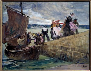Salakuljettaja Bretagnen Sainte Marinessa Lucien Simonin (1861-1945) maalaus 1907 Rennes, Musee des Beaux Arts