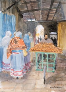 Bagel-myyjä vanhassa kaupungissa, Jerusalemissa, 2019 (paperilla) tekijältä Lucy Willis