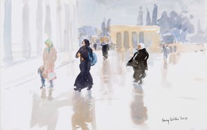 Pyhiinvaeltajat Temppelivuorella, Jerusalem, 2019 (w/c paperilla) tekijältä Lucy Willis
