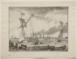 Näkymä Amsterdamista ja laivat etualalla, 1701. tekijältä Ludolf Backhuysen
