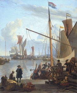 Y Amsterdamissa Mosselsteigerin (simpukkalaituri) edustalta katsottuna. tekijältä Ludolf Bakhuizen