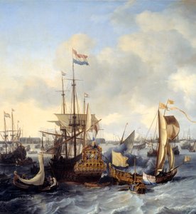 Näkymä Amsterdamin satamaan In Detailista. Ludolf Backhuysenin (1631-1708) maalaus 1666 su. 1,28x2,21 m