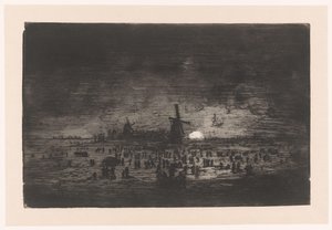 Hollantilainen talvimaisema tuulimyllyjen ja luistelijoiden kanssa Hollantilainen talvimaisema tuulimyllyillä ja luistelijalla tekijältä Ludovic Napoléon Lepic