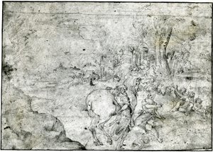 Erminia ja paimenet, n. 1600 (kynä ja muste paperille) tekijältä Ludovico Carracci
