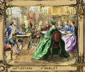 La Luento de Hamlet (Shakespeare) - Hamletin lukeminen - Johann Wolfgang von Goethe Strasbourgissa 1770 - kaiverrus Ludwig Pietschin (1824-1911) mukaan tekijältä Ludwig (after) Pietsch