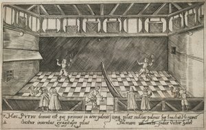 Peli oikeaa tennistä, n. 1600 (kaiverrus) tekijältä Ludwig Ditzinger