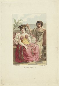 Otaheiten saaren (Tahiti) asukkaat Otaheitanen (otsikko esineessä) tekijältä Ludwig Gottlieb Portman