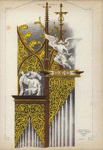 Yksityiskohta uruista Pyhän Marian kirkossa Lyypekki, Saksa (väri litho) tekijältä Ludwig Gruner