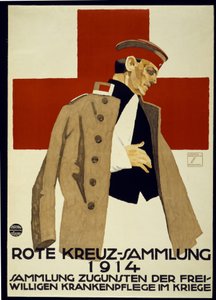 Campanha de arrecadação de fundos para a Cruz Vermelha Alemã, pub. 1914 (litho colorida)finlandesa tekijältä Ludwig Hohlwein
