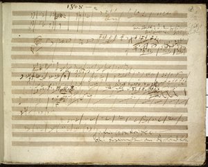Lisätä. 31766, f.2 Sinfonia nro 6 F-duuri op. 68, joka tunnetaan myös nimellä Pastoraalinen sinfonia (muste paperille) tekijältä Ludwig van Beethoven