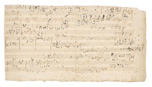 Nimikirjoitusmusiikkikäsikirjoitus, sketchleaf jousikvartetin hitaalle osalle C, op.59, nro 3, kolmas "Razumovsky"-kvartetti, Wien, n.1806 tekijältä Ludwig van Beethoven