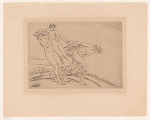 Kaksi naista sieppaavat miehen tekijältä Ludwig von Hofmann (signed by artist)