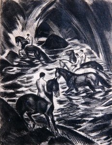 Nuorten ratsastus (litho) tekijältä Ludwig von Hofmann