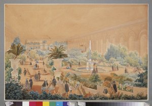 Kukkanäyttely Moskovan maneesissa. Luigi Premazzin (1814-1891) työ, akvarelli ja guassi paperille tekijältä Luigi Premazzi