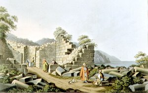 Muinaisen temppelin rauniot Samoksella, levy 58 julkaisusta "Näkymät ottomaanien dominioissa", pubi. kirjoittanut R. Bowyer tekijältä Luigi (after) Mayer