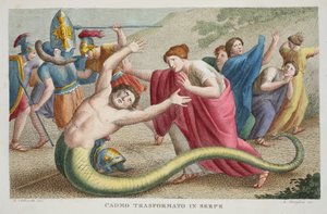 Kadmus käärmeeksi tai Cadmo Transformato Serpessä, kirja IV, kuvitus Ovidiuksen muodonmuutosteoksesta, Firenze, 1832 (käsinvärinen kaiverrus)