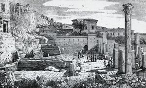 Vespasianuksen temppelin rauniot Bresciassa, kaiverrus Louis Basiletti (1780-1860), Italia tekijältä Luigi Basiletti