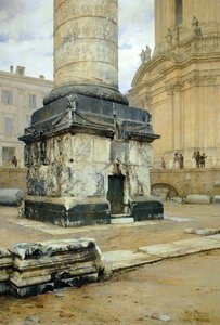 Trajanuksen pylväs Roomassa, kirjoittanut Luigi Bazzani (1836-1927). Öljy kankaalle 70,5x103 cm.