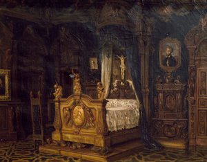 Aatelisen Gian Giacomo Poldi Pezzolin makuuhuoneen sisustus, noin 1860
