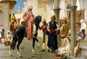 Haaremin orjan hankinta. L. Crosion kromolitografia, noin 1890. tekijältä Luigi Crosio