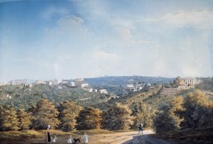 Capodimonte-kukkula ja huvilat Ponti Rossi -tien varrella (guassi) tekijältä Luigi Fergola