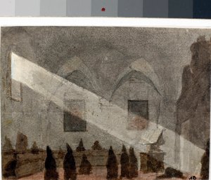 Luostarin ruokasali (akvarelli, n. 1825) tekijältä Luigi Garibbo