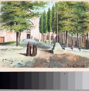 Näkymä Kapusiinien kirkolle, Genova (piirustus ja akvarelli, n. 1825) tekijältä Luigi Garibbo