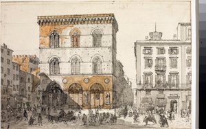 Näkymä Orsanmichelen kirkolle Firenzessä (akvarelli, n. 1820) tekijältä Luigi Garibbo