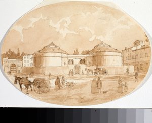 Näkymä Porta al Praton aukiolle Firenzessä (muste ja akvarelli tekijältä Luigi Garibbo