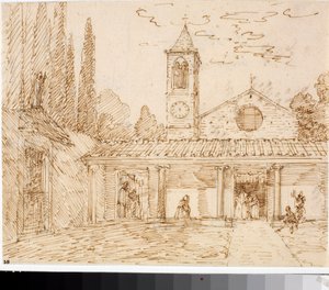 Näkymä renessanssityylisestä kirkosta (mustepiirustus, noin 1825) tekijältä Luigi Garibbo